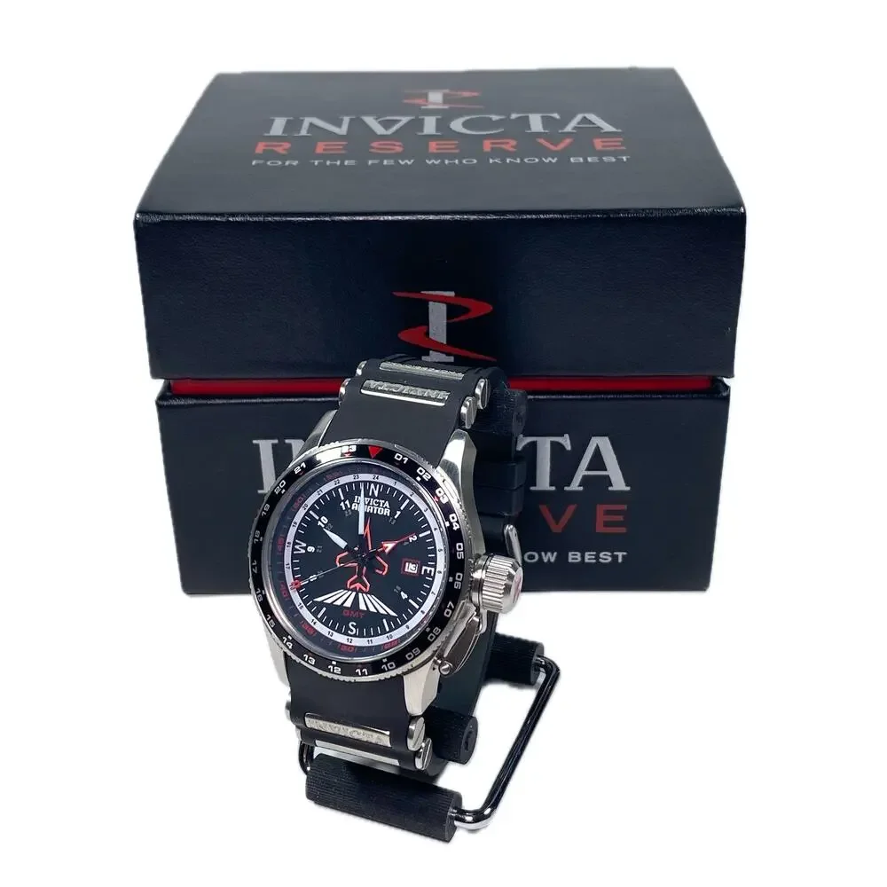 Invicta Aviator Model 1753 GMT Watch Mens 48mm Swiss Parts Movement Flame Fusion